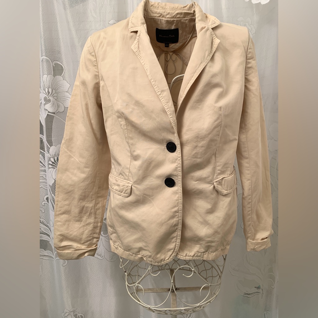 Massimo Dutti Beige Ecru Blazer With Black Buttons Sz 10 Mid Length Portugal